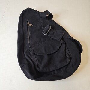 Sling Bag, Cotton, Black, Adjustable Strap, Multiple Pockets